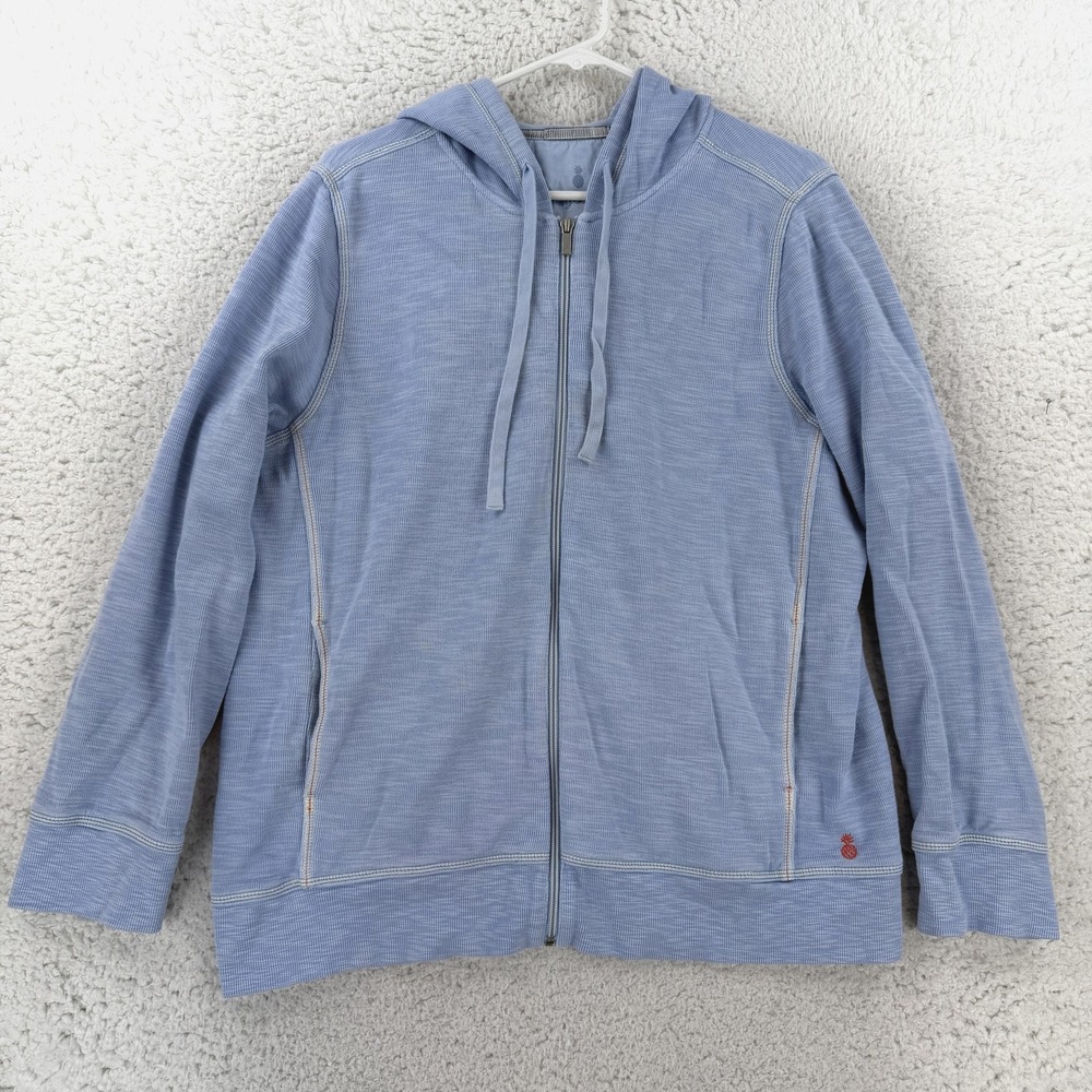 Tommy Bahama Hoodie Mens XL Blue Full Zip Knit Sweatshirt Pineapple Logo Casual